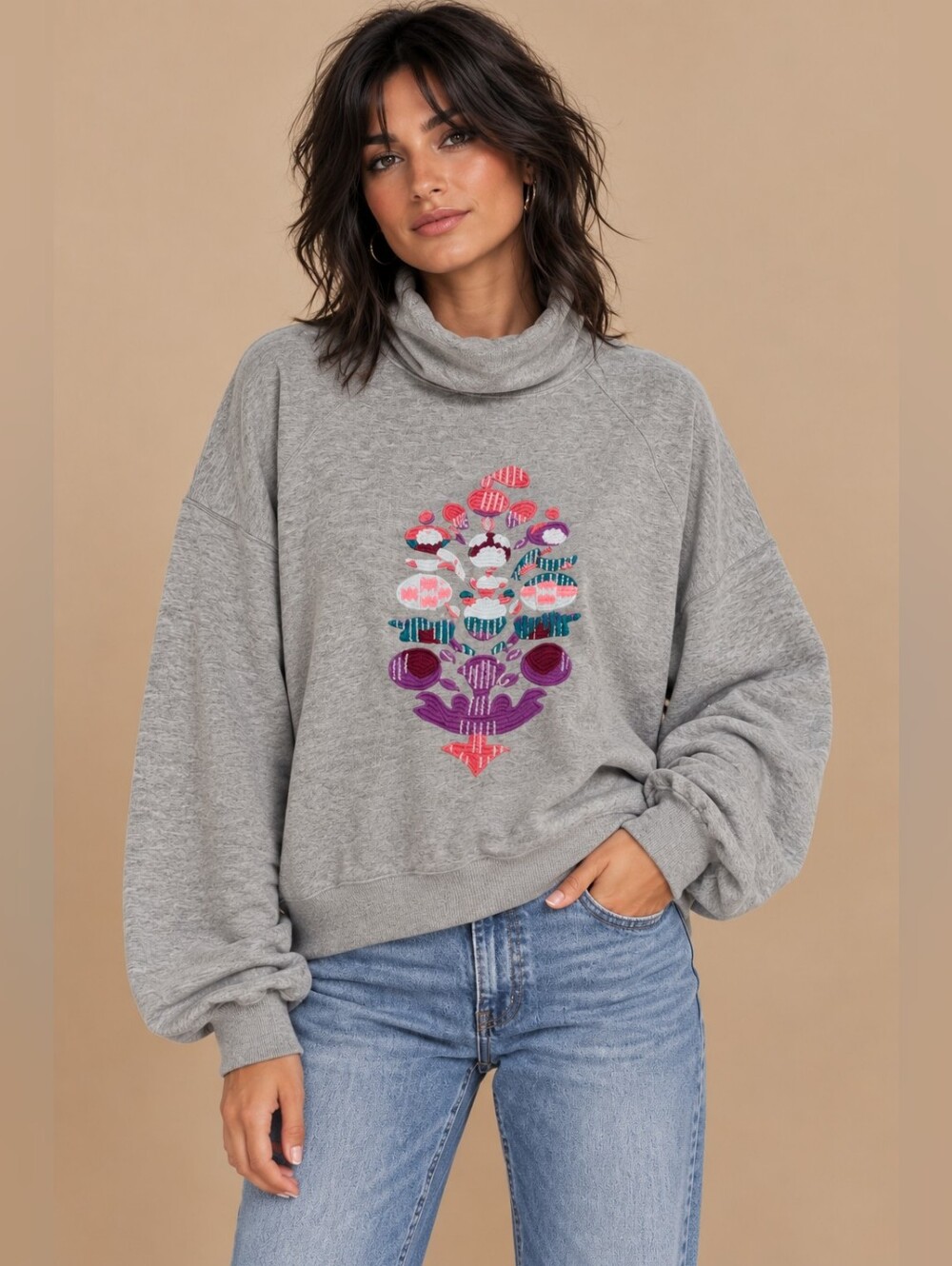 Free People Movement On Your Mark Logo Embroidered Sweatshirt XS Very Oversized